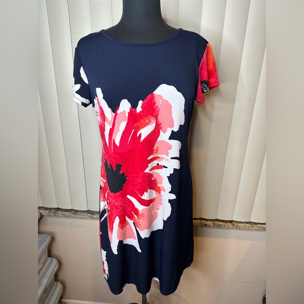 Tiana B. Floral Print Navy Blue Sheath Casual Vacation Dress Size 10